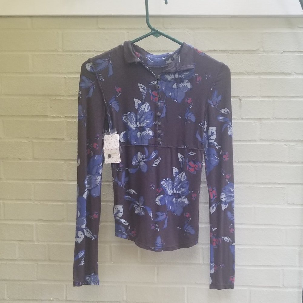 Free People mock turtle floral shirt